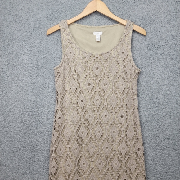 Chicos  crochet Tan Taupe Lace Maxi Sleeveless Dress One Womens Size 1 - Picture 2 of 12